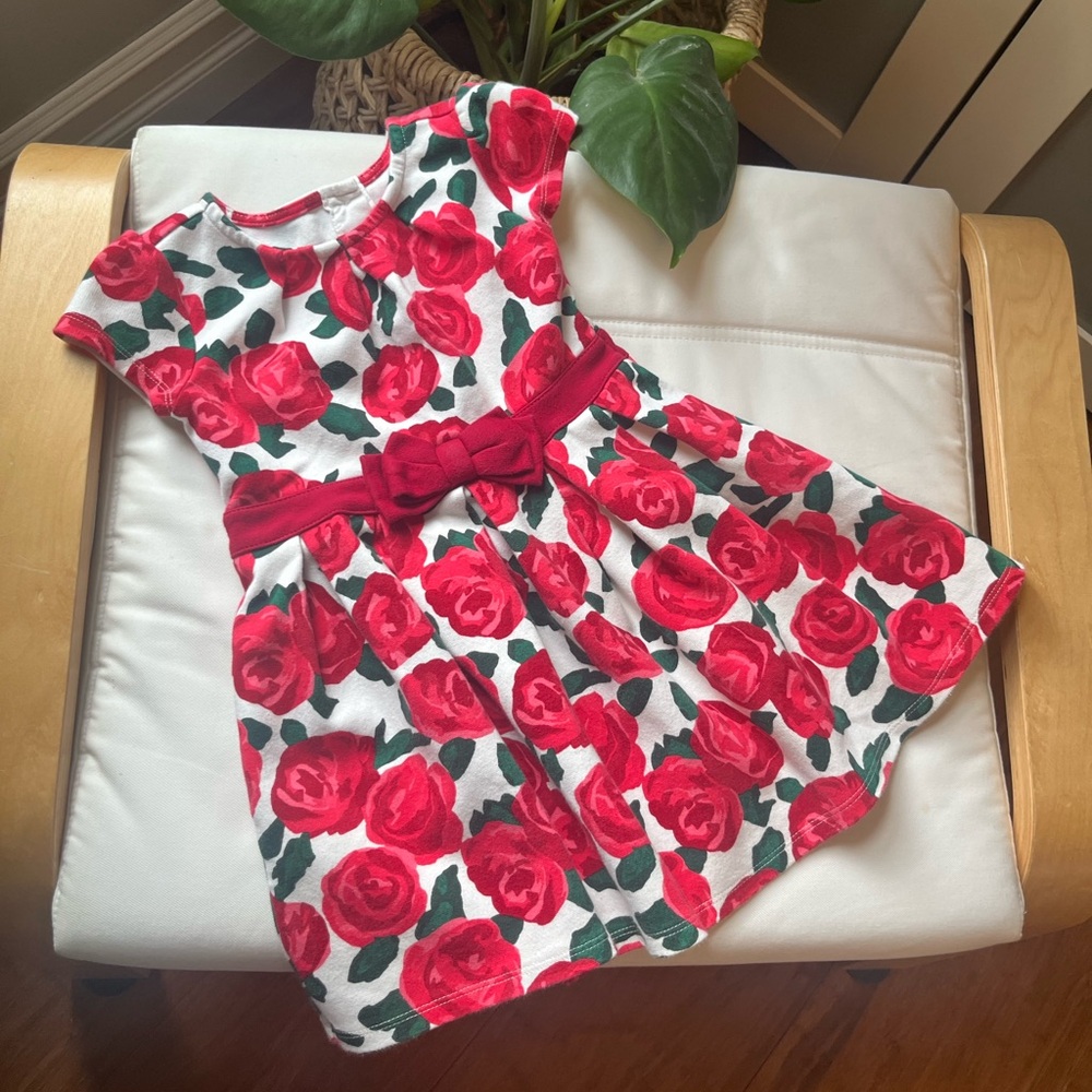Red floral party dress
